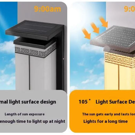 Applique murale de jardin moderne d'extérieur à LED solaire, style chinois, étanche, blanc chaud, forme carrée, en aluminium, pour couloir moderne 