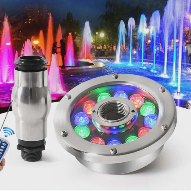 Stainless Steel 12×2W 24W IP68 Underwater Jet Fountain LED Light with Nozzle – High-Brightness Fountain Lighting