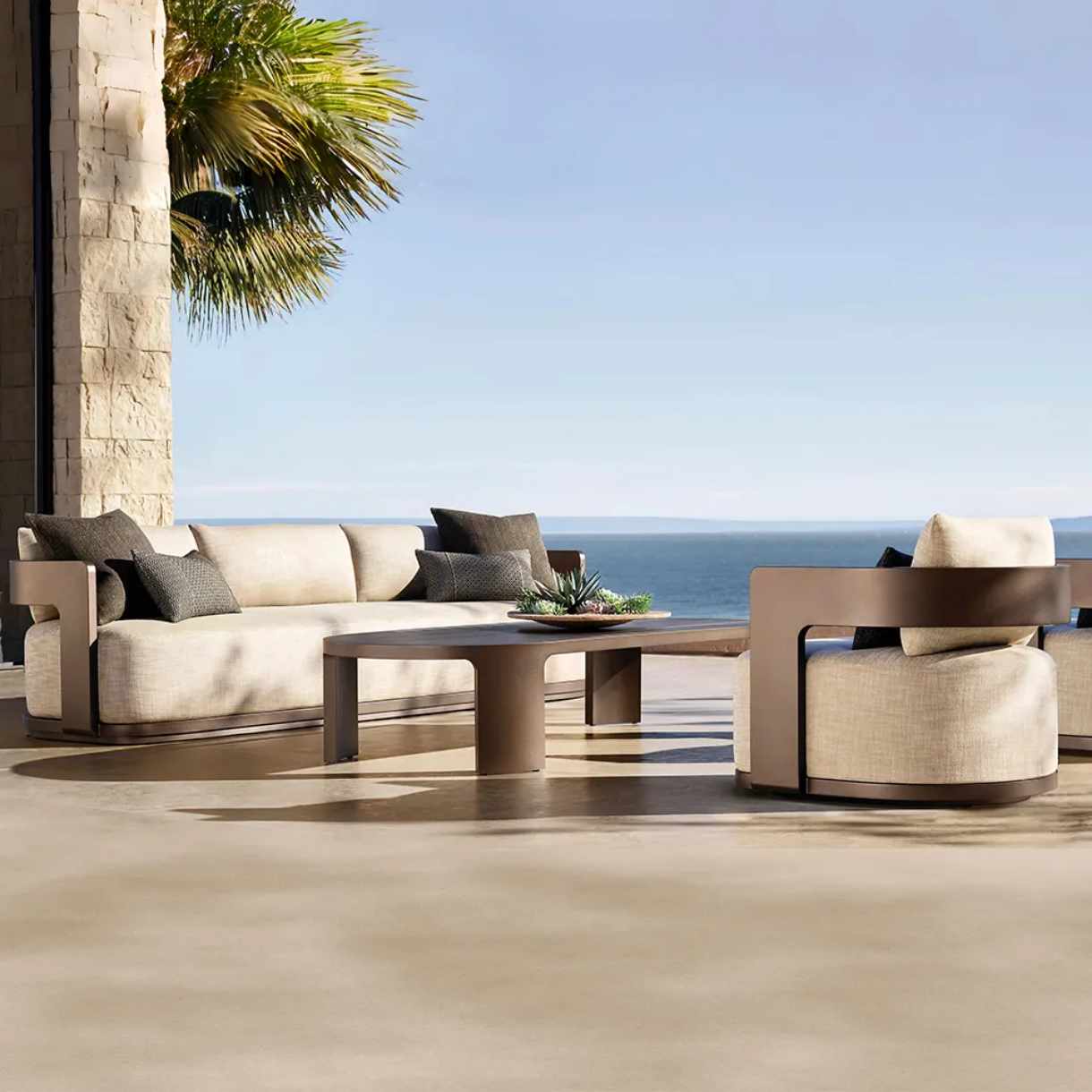 Outdoor Teak Frame Sofa – Modern Garden Furniture for Villas, Hotels & Leisure Spaces