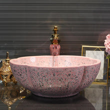 Charger l&#39;image dans la galerie, Pink Flower-Shaped Ceramic Wash Basin – Countertop Bathroom Vessel Sink
