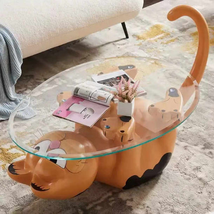 Modern Design Garfield Coffee Table or Center Table Cat-Inspired Glass Top Coffee Table FRP Furniture for Home Living Room Villa