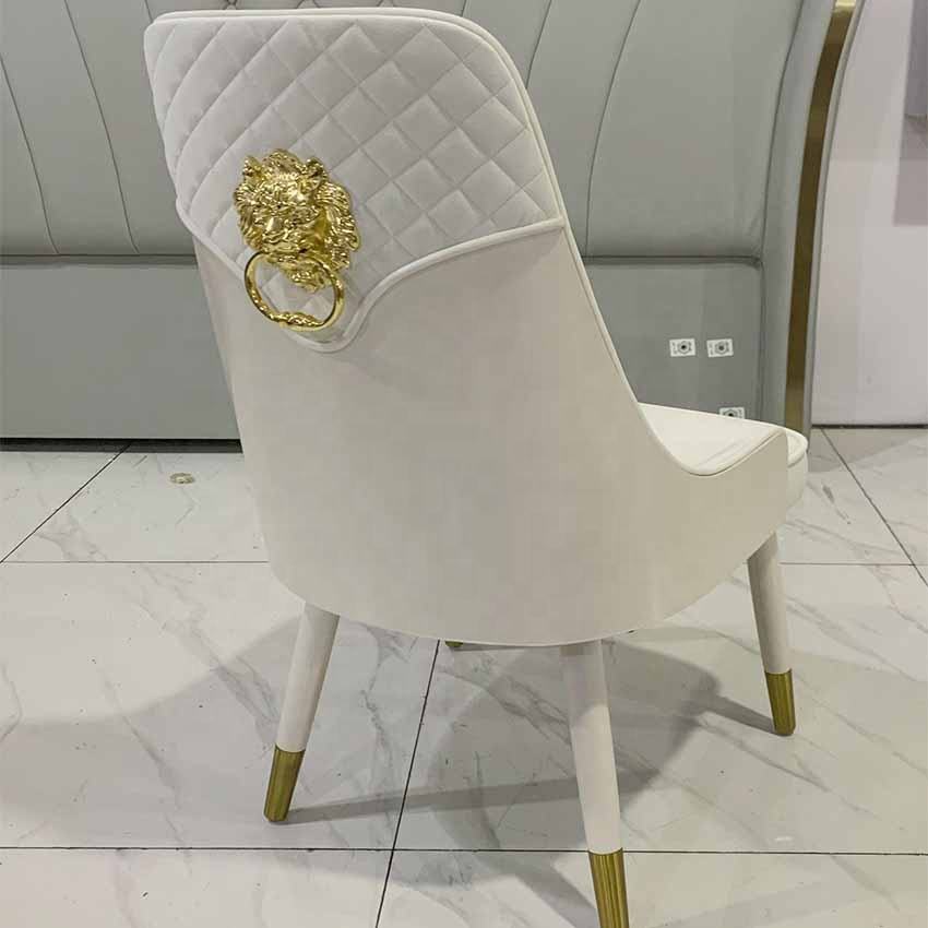 Luxury Solid Wood Dining Chair with Lion Ring Holder Modern Home Office & Hotel Furniture Featuring Synthetic Leather