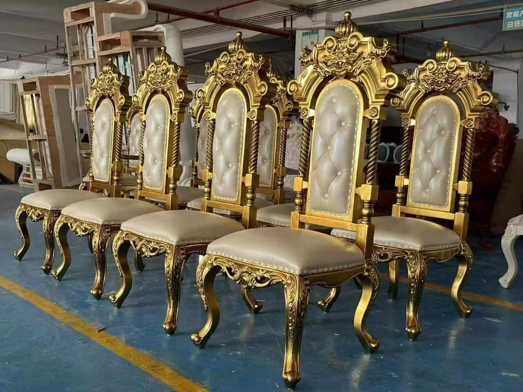 Royal Event Luxury Chesterfield Wood Sofa – White & Gold Throne Chair for Weddings, Hotels, and Living Rooms