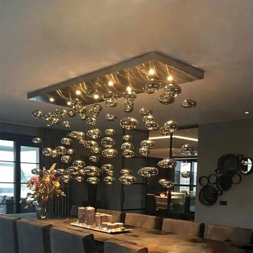 Modern Ball Ceiling Light Rectangular LED Smoke Grey Blown Glass Bubble Chandelier Light