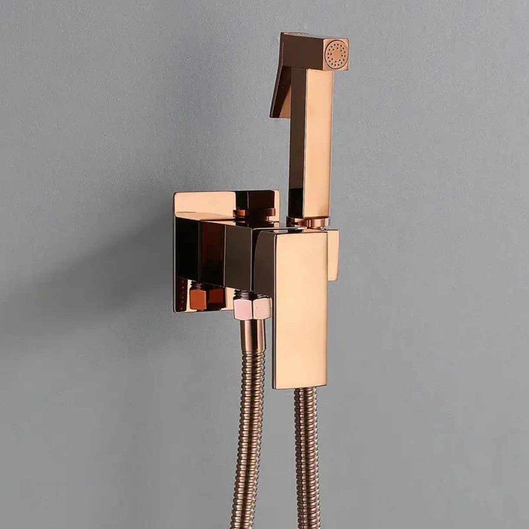 Square Rose Gold Brass Hand Held Portable Hot Cold Bathroom Handheld Bidet Toilet Sprayer Toilet Bidet Set with Shower Valve