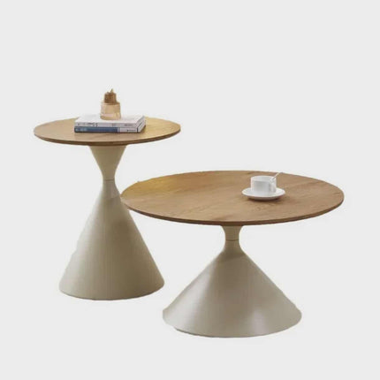 Modern Cream Solid Wood Coffee Table – Minimalist Circular Edge Table for High-End Living Room & Home Décor