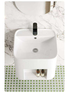 Small Wall-Mounted Porcelain Washbasin – Compact One-Piece Lavabo Sink for Apartments and Small Bathrooms