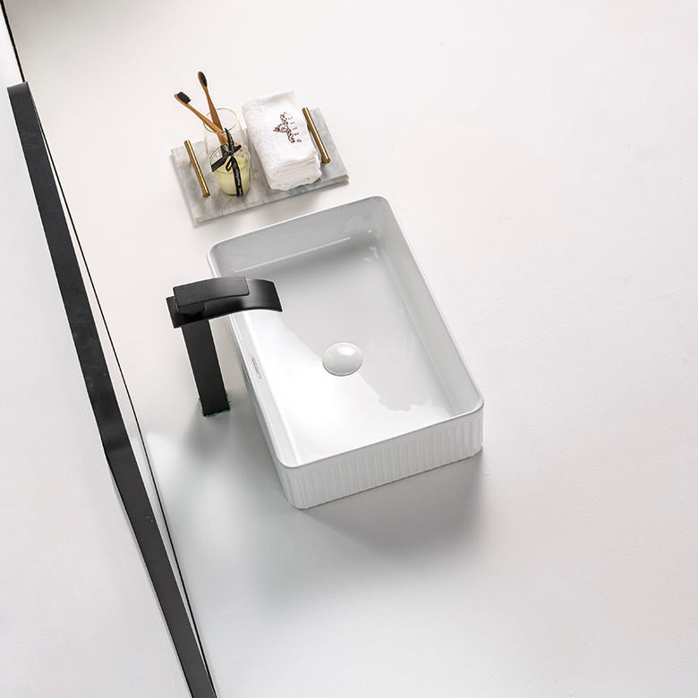 Rectangular Hand Wash Basin Table Top Mounted Bathroom Vanity Sink Modern Art Wash Basin Countertop Wash Sink for Home Hotel Apartment Villa