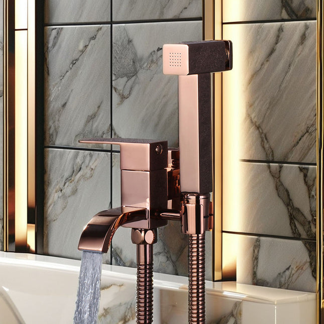 Rose Gold Portable Brass Bidet Sprayer Set Modern Handheld Toilet Bidet for Bathroom Kitchen Hotel or Apartment Use
