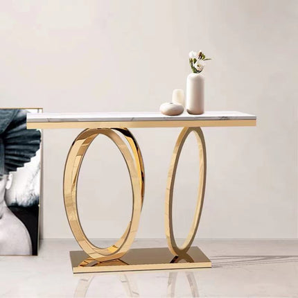 Elegant Metal Hallway Gold Living Room Furniture Marble Console Table with Stainless Steel Modern for Command Center Minimalist