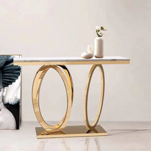 Lade das Bild in den Galerie-Viewer, Elegant Metal Hallway Gold Living Room Furniture Marble Console Table with Stainless Steel Modern for Command Center Minimalist
