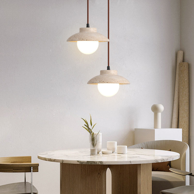 Modern Natural Stone Decorative Hanging Lamp Travertine Pendant Light for Study Room and Dining Room
