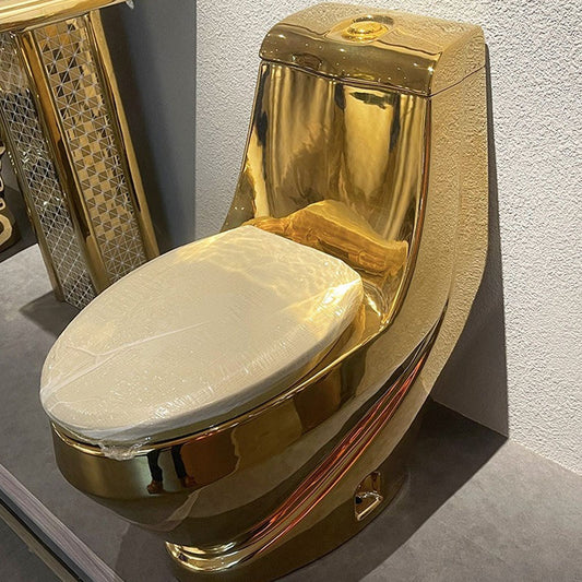 Luxury Electroplated Gold Porcelain Toilet – Unique Modern One-Piece Bathroom Commode