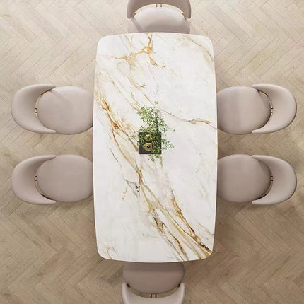 Modern Home Dining Table with Gold Stainless Steel Electroplated Base Slate Marble Top Rectangular Design for Luxury Home Hotel or Apartment Use