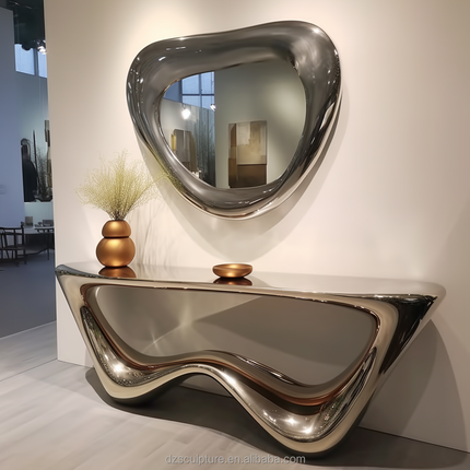 304 Stainless steel Modern Gold Abstract Art Console Table – Polished Decorative Table for Home, Hotel Lobby & Luxury Interiors