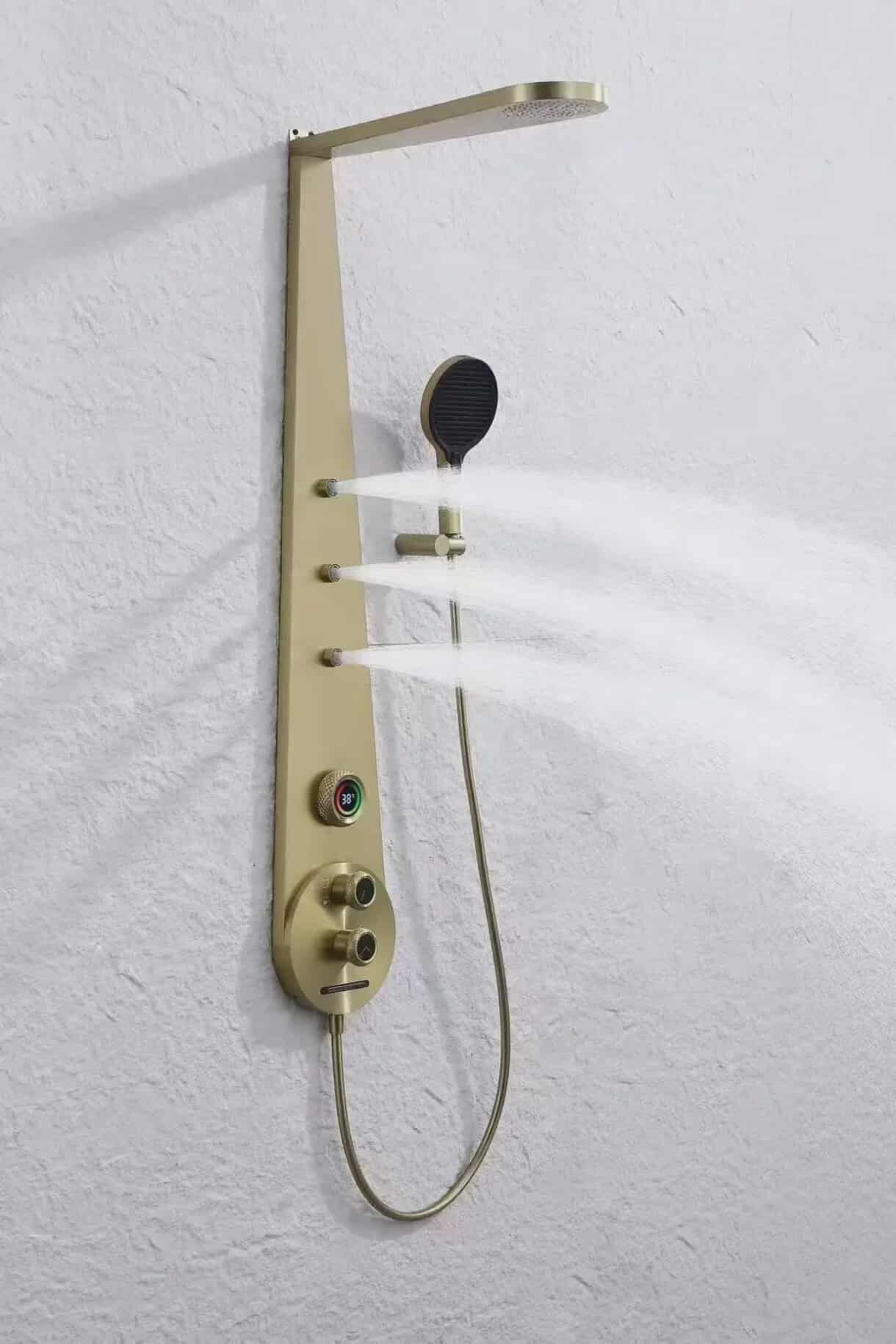 Wall Mounted Smart LED Shower Panel – Digital Display Rainfall & Waist Massage Shower System for Modern Bathrooms