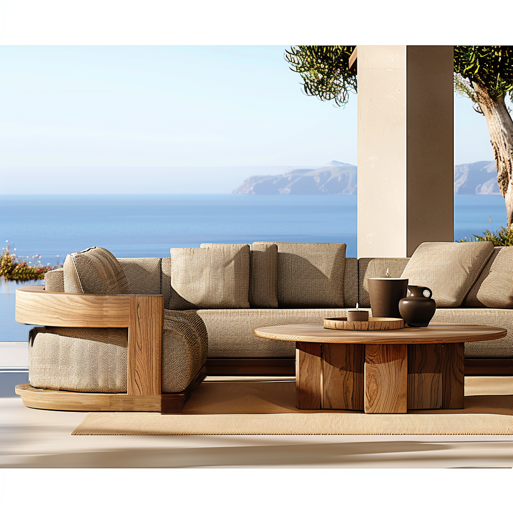 Outdoor Teak Frame Sofa – Modern Garden Furniture for Villas, Hotels & Leisure Spaces