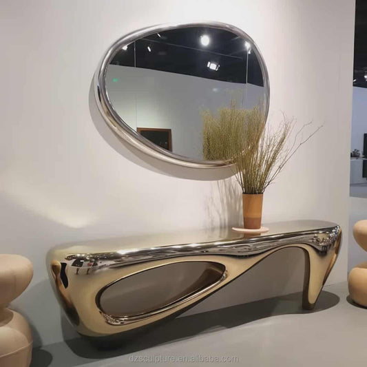 304 Stainless steel Modern Gold Abstract Art Console Table – Polished Decorative Table for Home, Hotel Lobby & Luxury Interiors