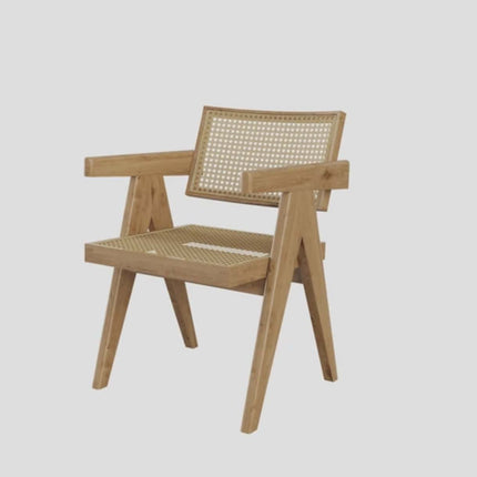 French Retro Dining Chair – Vintage Solid Wood Armchair with Backrest
