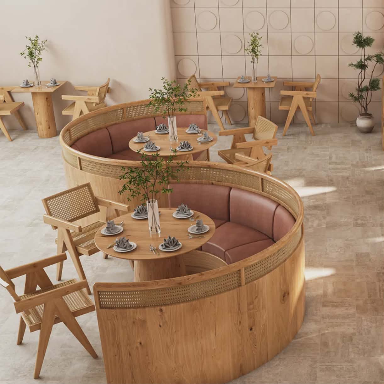 Table Booth Design Examples Custom Modern Restaurant Booth Seating – Square Tables & Chairs – La ...