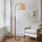 Mid-Century Modern Gold Arc Floor Lamp with Wood Stand