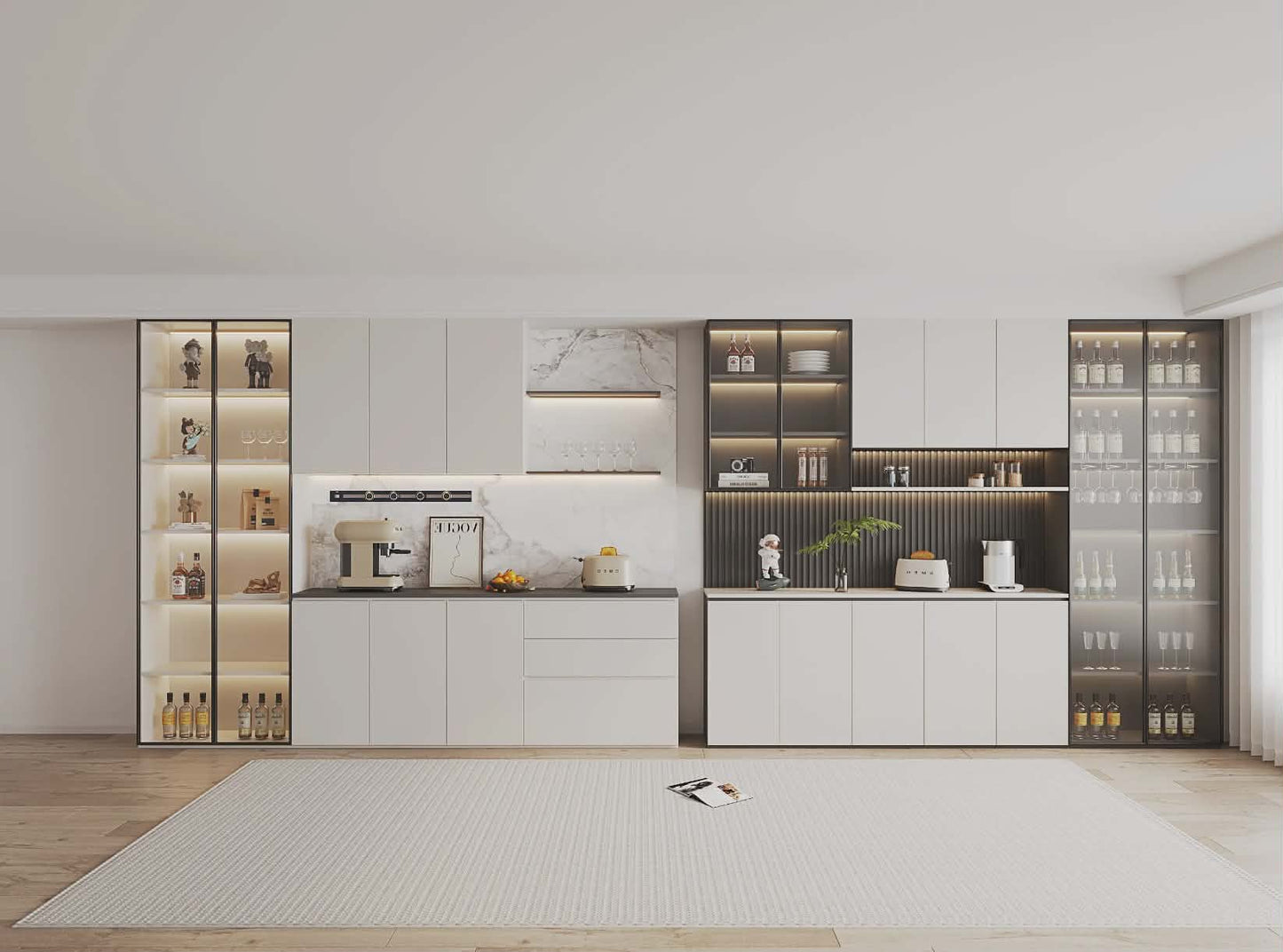 White Theme Modern Modular Kitchen Cabinet – Customizable Size & Material