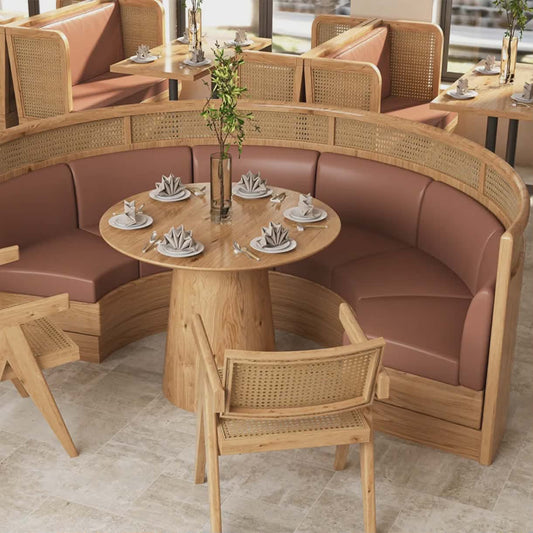 Nordic Solid Wood Curved Booth Seating Set with Round Dining Table | Customizable Materials for Restaurant & Café