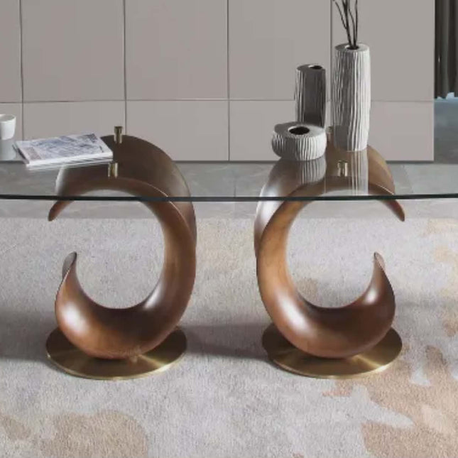 Italian Contemporary Walnut Wood Leg Dining Table – 200x100cm Glass/Marble Top