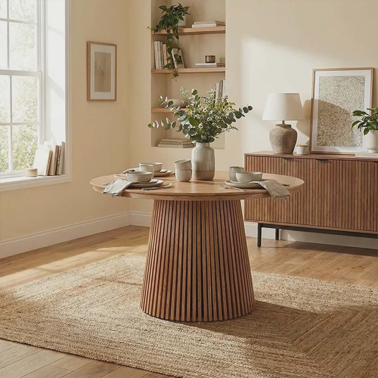 Nordic Minimalist Round Rustic Wooden Dining Table