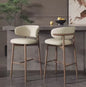 Modern Iron & Wood Bar Stool with Leather Seat