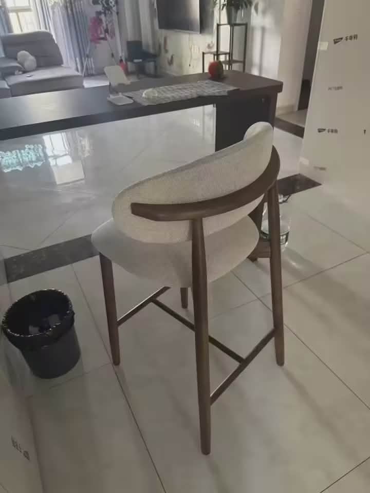 Modern Iron & Wood Bar Stool with Leather Seat