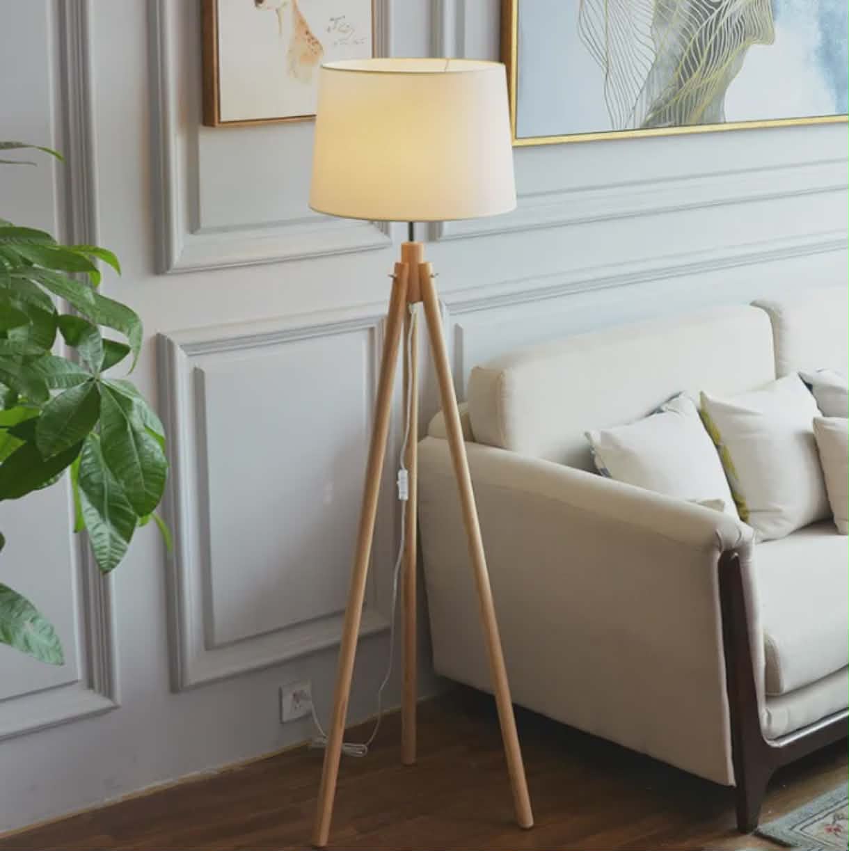Modern Wood Color Bedroom Bedside Floor Lamp with Fabric Shade