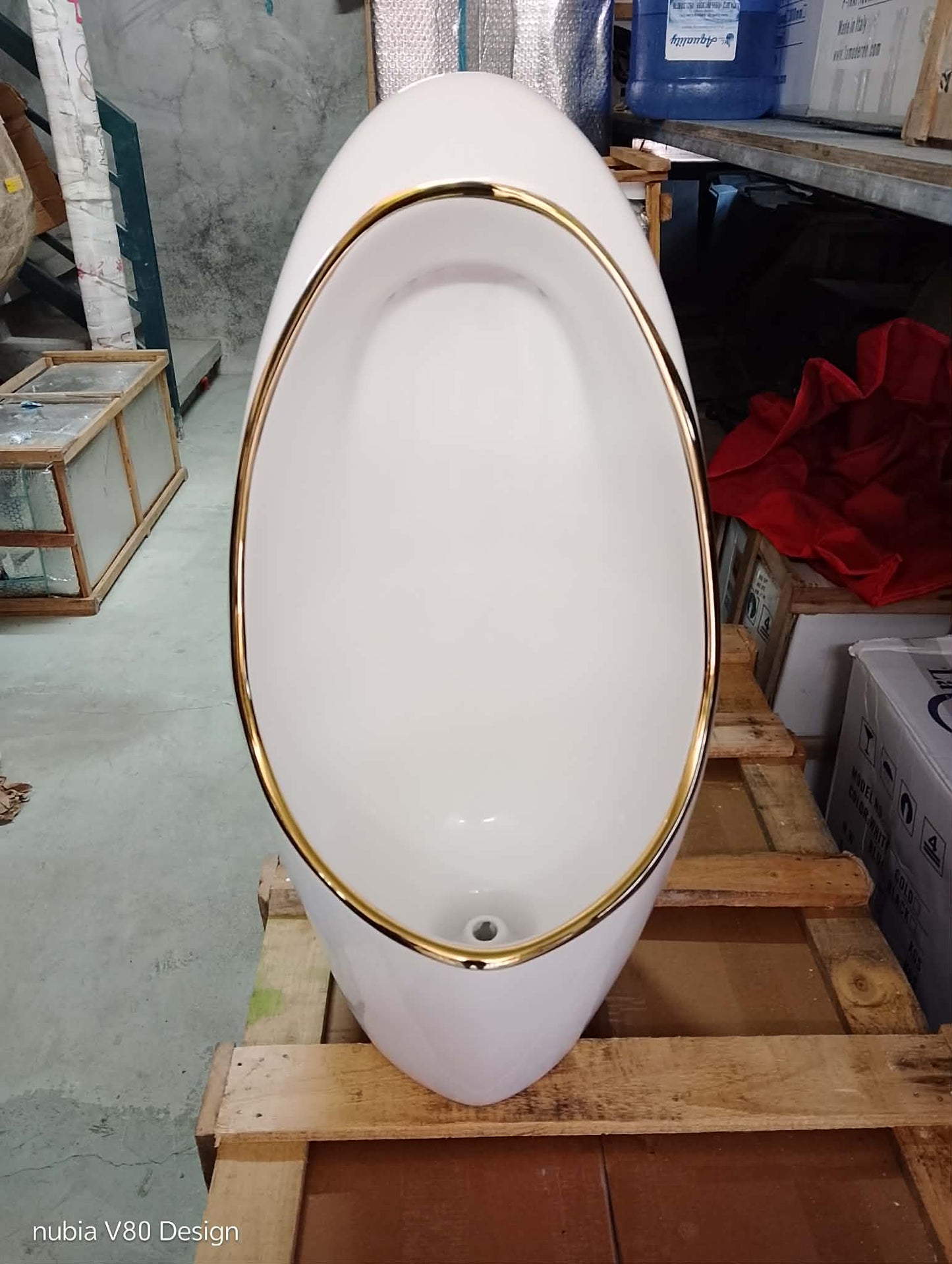 Luxury Oval Freestanding Ceramic Urinal with Gold Trim