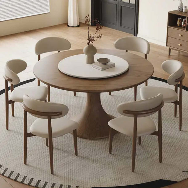 Modern Round Solid Wood Dining Table Set - 6 Seater