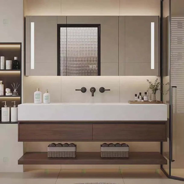 Customizable Modern Bathroom Cabinet with Mirror – Wall-Mounted Vanity Storage-(Customize Size & Materials) Contact us for Price