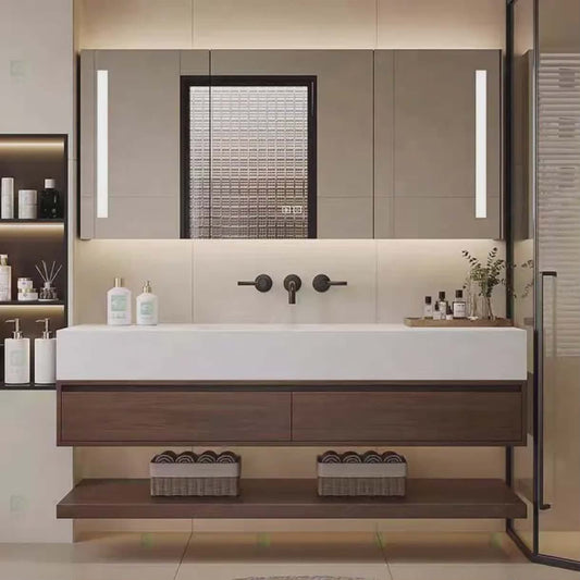 Customizable Modern Bathroom Cabinet with Mirror – Wall-Mounted Vanity Storage-(Customize Size & Materials) Contact us for Price
