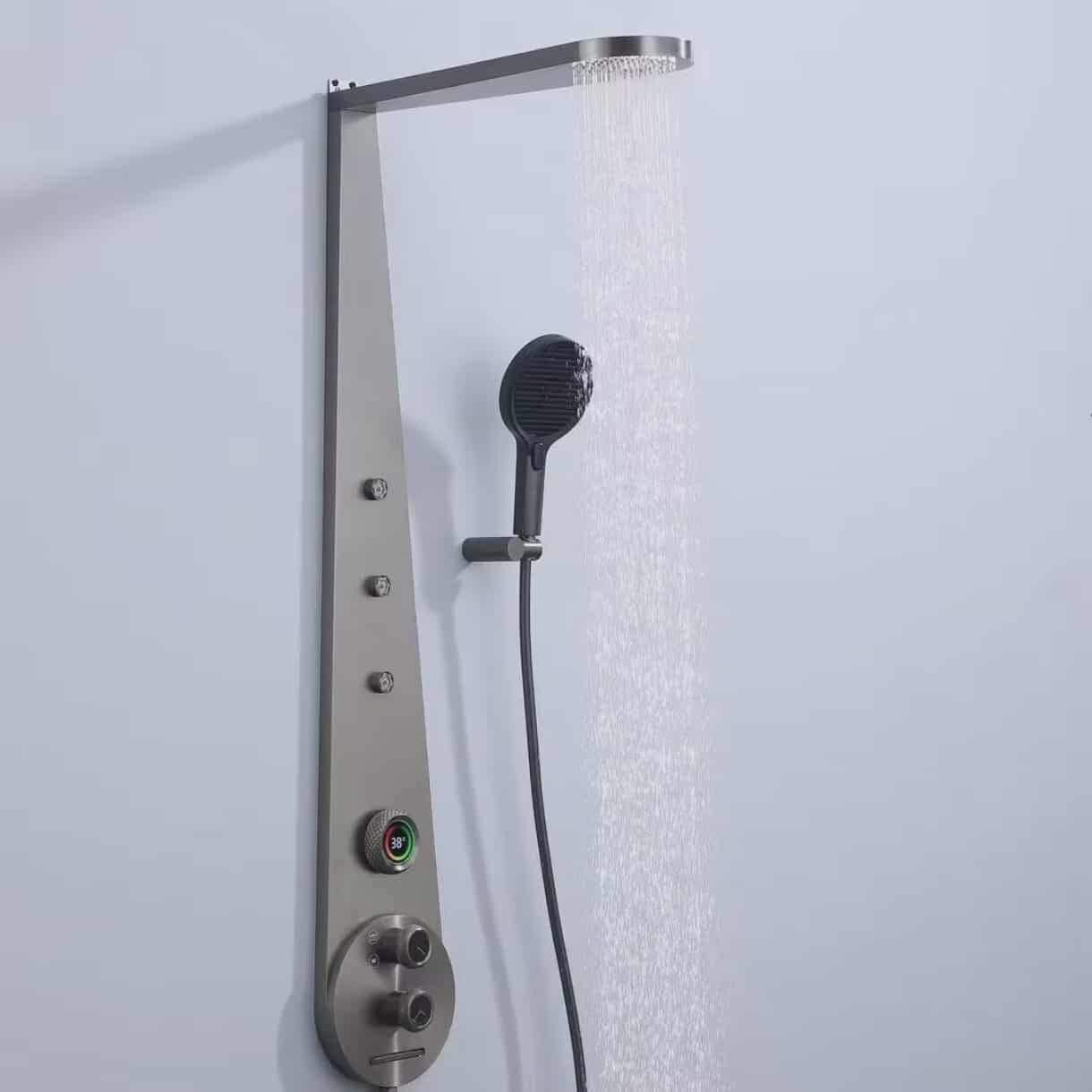 Wall Mounted Smart LED Shower Panel – Digital Display Rainfall & Waist Massage Shower System for Modern Bathrooms