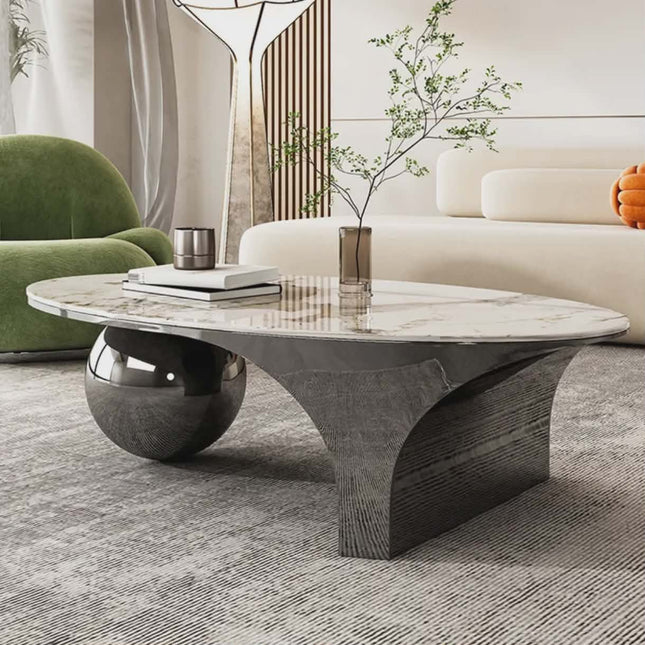 Contemporary Sintered Stone Coffee Table with Stainless Steel Legs – Customizable 130x70x40 cm