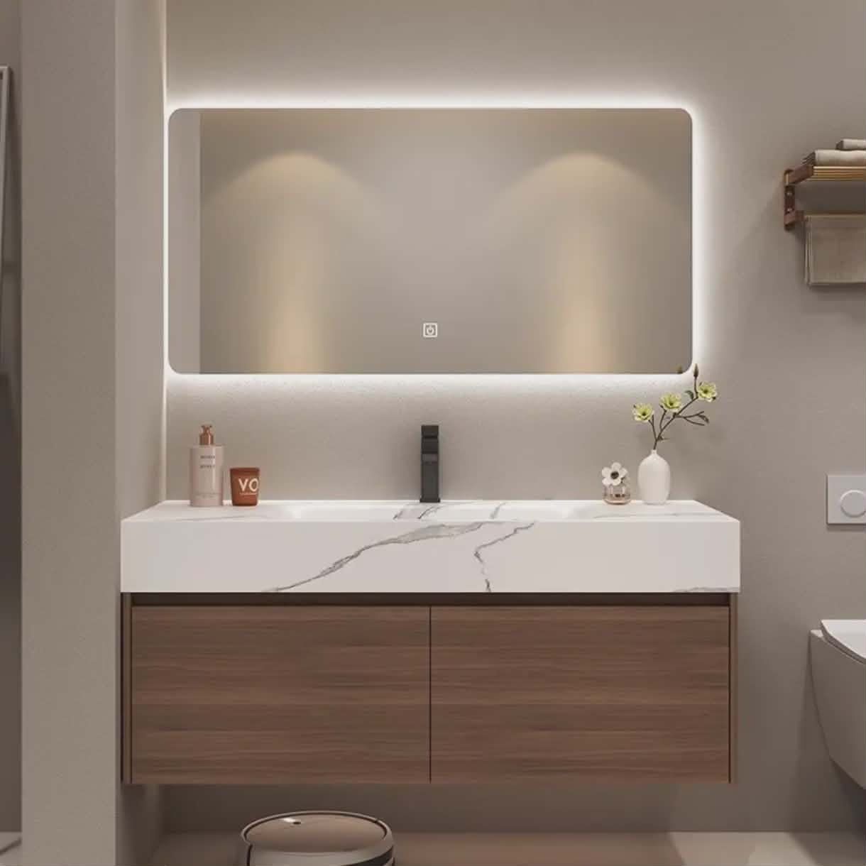 Modern Wall-Mounted Bathroom Vanity Mirror Cabinet – Rectangle Mirror (Customize Size & Materials) Contact us for Price