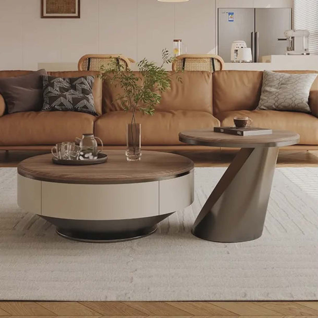 Italian Light Luxury American Solid Wood Round Coffee Table – Modern Design, Customizable Materials