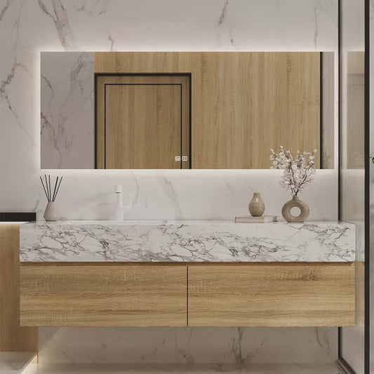 Customizable Modern Marble Style Bathroom Cabinet with Mirror – Wall-Mounted Vanity Storage -(Customize Size & Materials) Contact us for Price