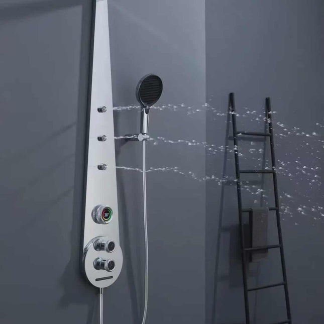 Wall Mounted Smart LED Shower Panel – Digital Display Rainfall & Waist Massage Shower System for Modern Bathrooms