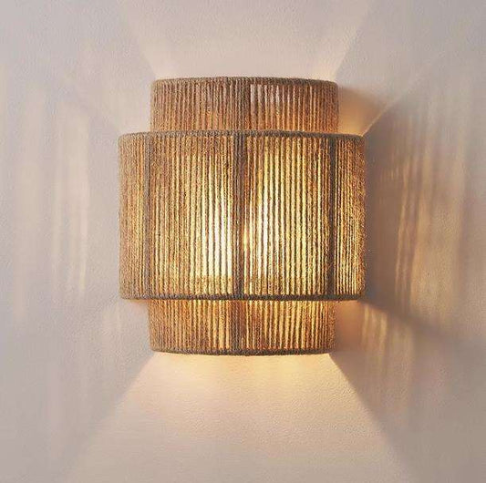 Modern LED Wall Lamp – Hand-Woven Bamboo & Rattan, Japanese Art Style for Bedroom & Living Room