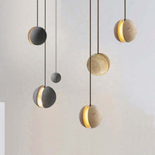 Загрузить изображение в средство просмотра галереи, Travertine Stone Pendant Light – LED Hanging Ball Chandelier for Kitchen Island &amp; Dining Spaces
