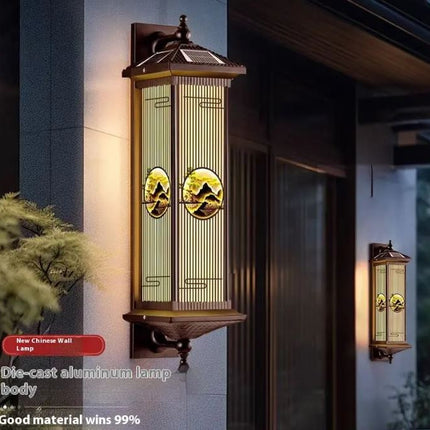 New Chinese Outdoor LED Wall Lamp Solar Waterproof Villa Garden Lamp Square for Landscape Door Balcony Corridor Stairs Aisle