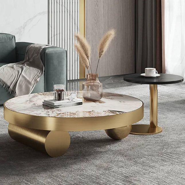 Nordic Luxury Marble Coffee Table Set – Modern Stainless Steel Gold Center Table for Living Room