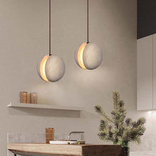 Загрузить изображение в средство просмотра галереи, Travertine Stone Pendant Light – LED Hanging Ball Chandelier for Kitchen Island &amp; Dining Spaces
