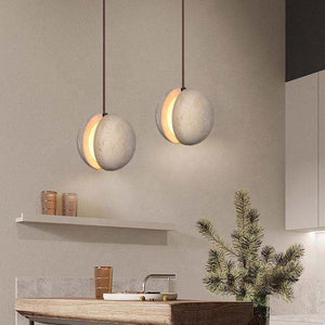 Travertine Stone Pendant Light – LED Hanging Ball Chandelier for Kitchen Island & Dining Spaces