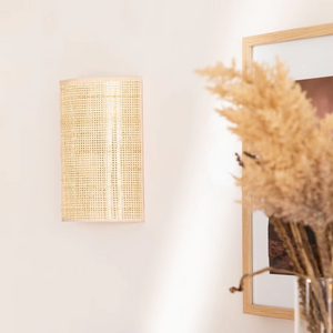 Modern LED Wall Lamp – Hand-Woven Bamboo & Rattan, Japanese Art Style for Bedroom & Living Room