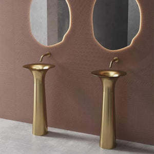 Luxury Gold Trumpet-Shaped Freestanding Basin – Modern Pedestal Wash Sink for Elegant Bathrooms & Powder Rooms